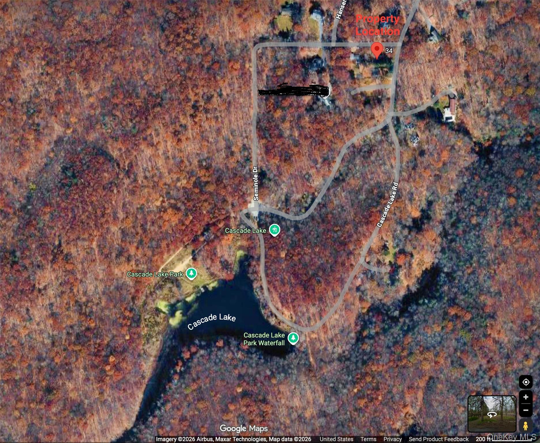 34 Cascade Lake Road Warwick, NY 10990 - Photo 23 of 23 Google Maps Location marked with a Red Pin. On the corner of Seminole Drive and Cascade Lake Rd