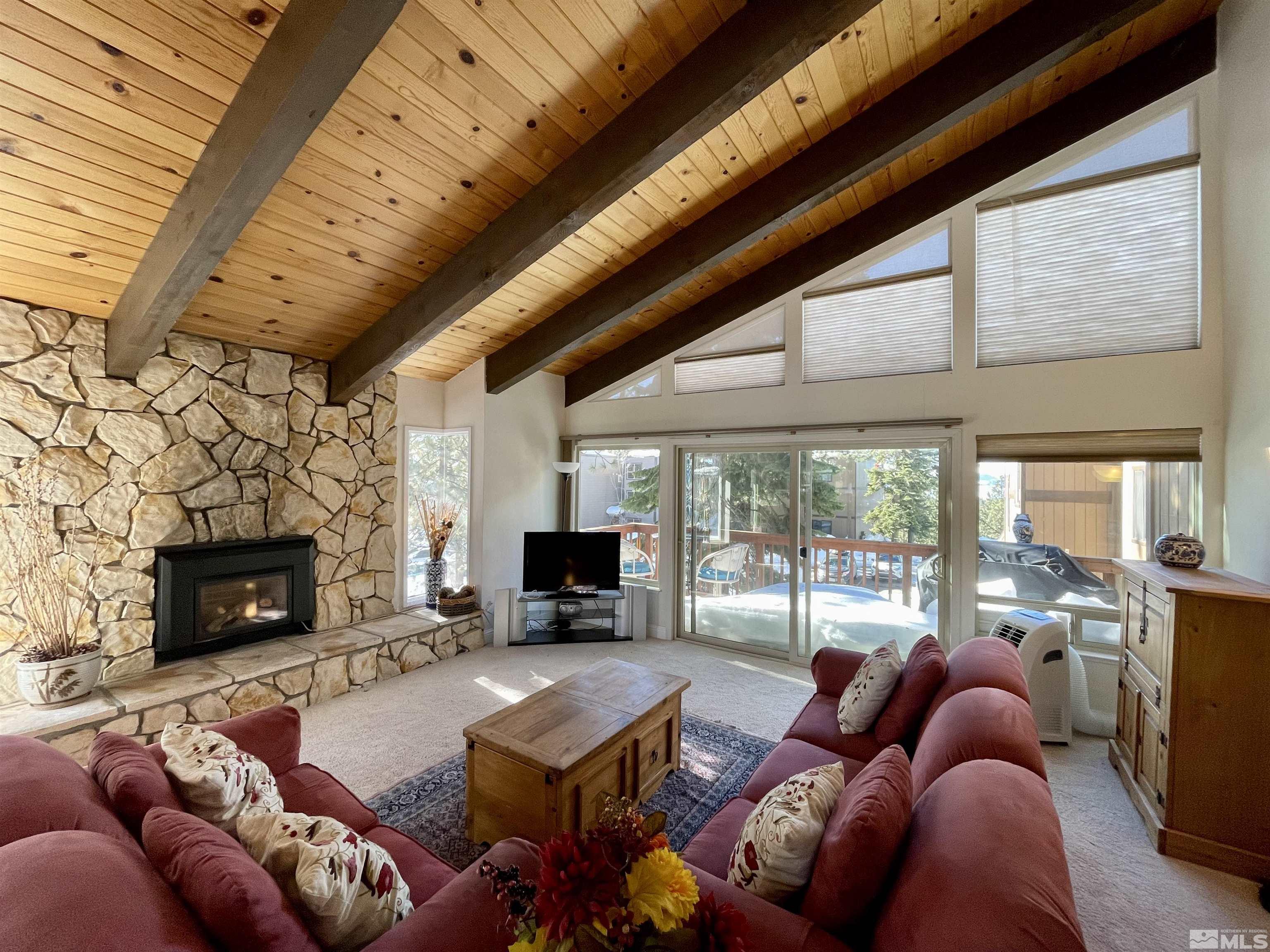 126 Spooner Lane, Unit B Stateline, NV 89449 - Photo 11 of 37 a living room with furniture a fireplace and a flat screen tv