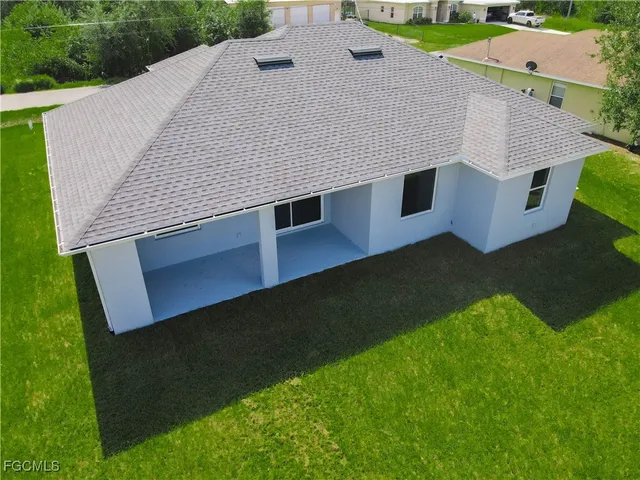 an aerial view of a house