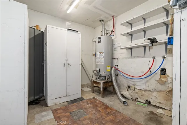 a view of a room with shelves