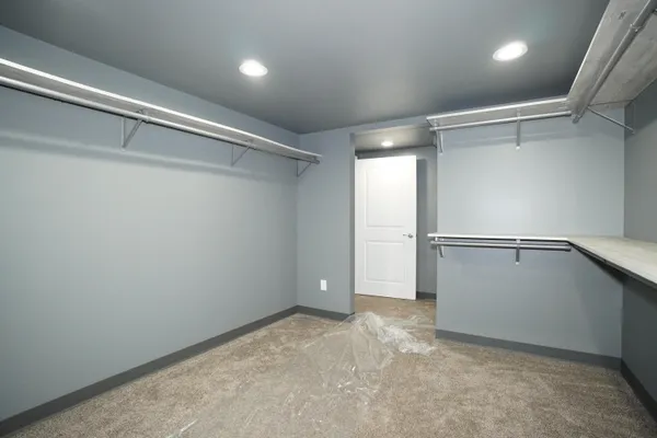 a bathroom with a shower and a toilet