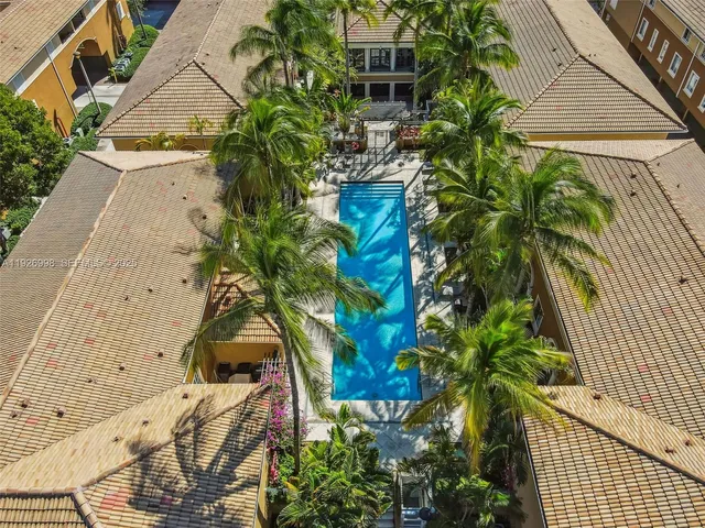 a view of a yard with plants and a bench
