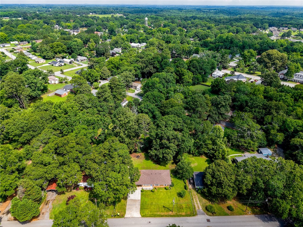 12 Dendy Street Pelzer, SC 29669 - Photo 29 of 31 An aerial perspective reveals a private home nestled amidst a vibrant, tree-lined neighborhood.