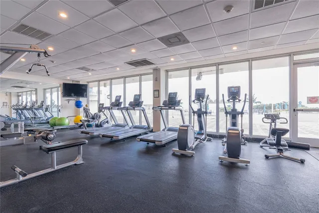 a view of a room with gym equipment