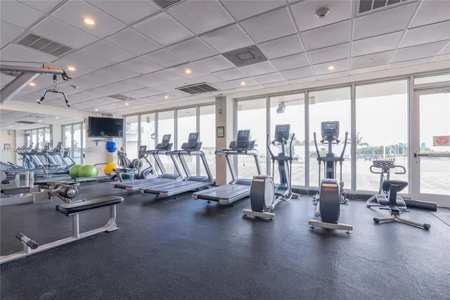 a view of a room with gym equipment