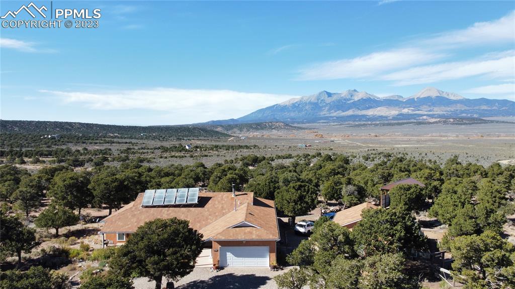 a view of a city with mountain
