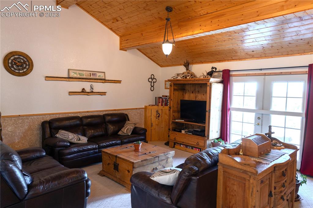 3370 Schieffelin Road Fort Garland, CO 81133 - Photo 16 of 46 a living room with furniture a flat screen tv and a fireplace