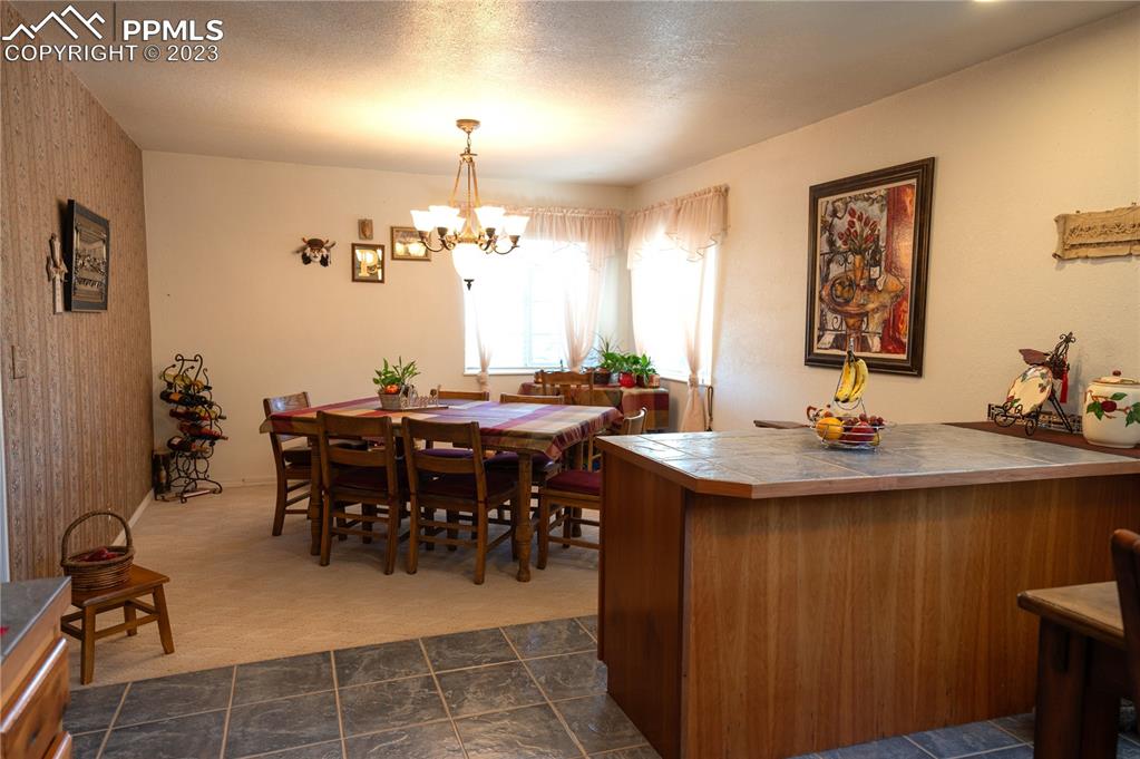 3370 Schieffelin Road Fort Garland, CO 81133 - Photo 7 of 46 a view of a dining room with furniture and chandelier