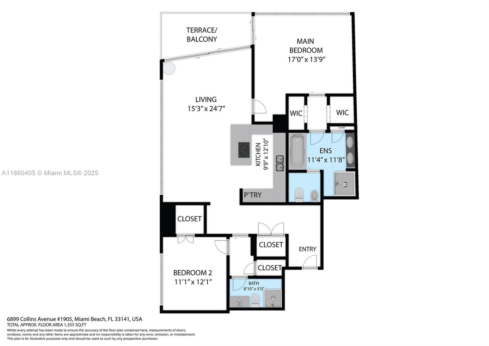 6899 Collins Avenue, Unit 1905 Miami Beach, FL 33141 - Photo 25 of 29 a picture of a floor plan