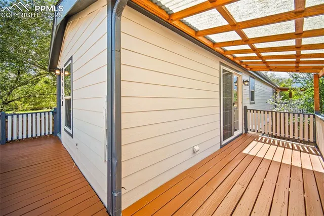 a view of wooden balcony