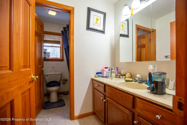 a bathroom with a sink a mirror and a toilet