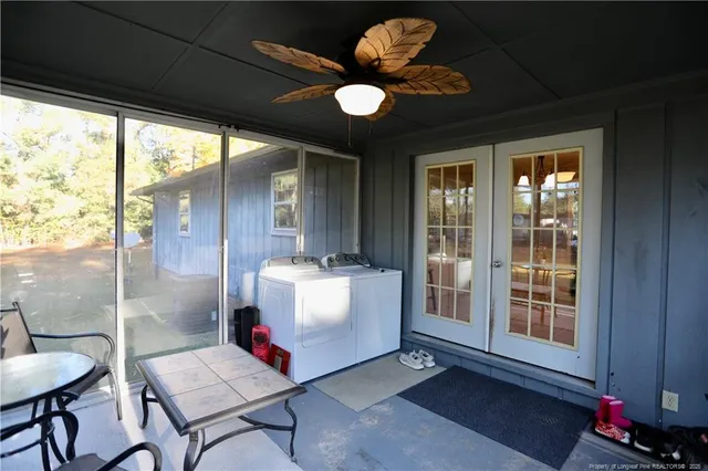a living room with a large window