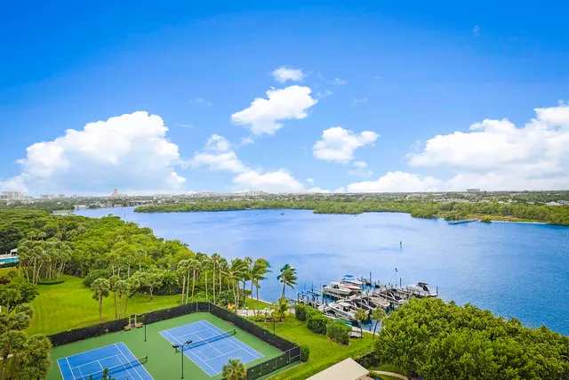 a view of a lake with a big yard