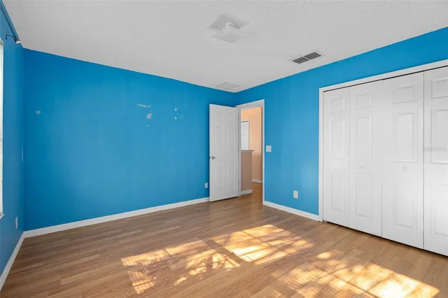 a view of a big room with closet and wooden floor