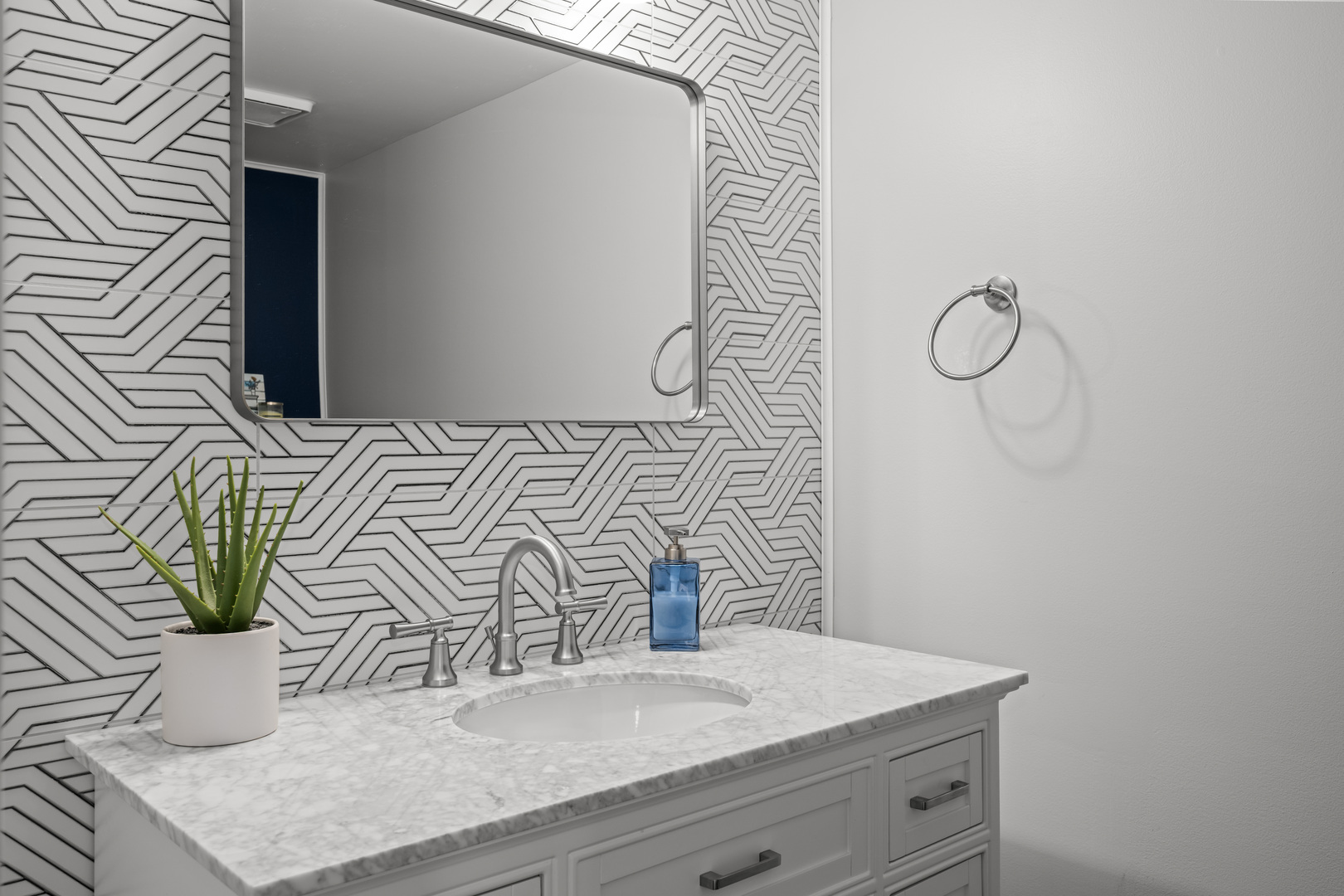 1631 Terri Circle Naperville, IL 60563 - Photo 14 of 39 a bathroom with a granite countertop sink a mirror and shower