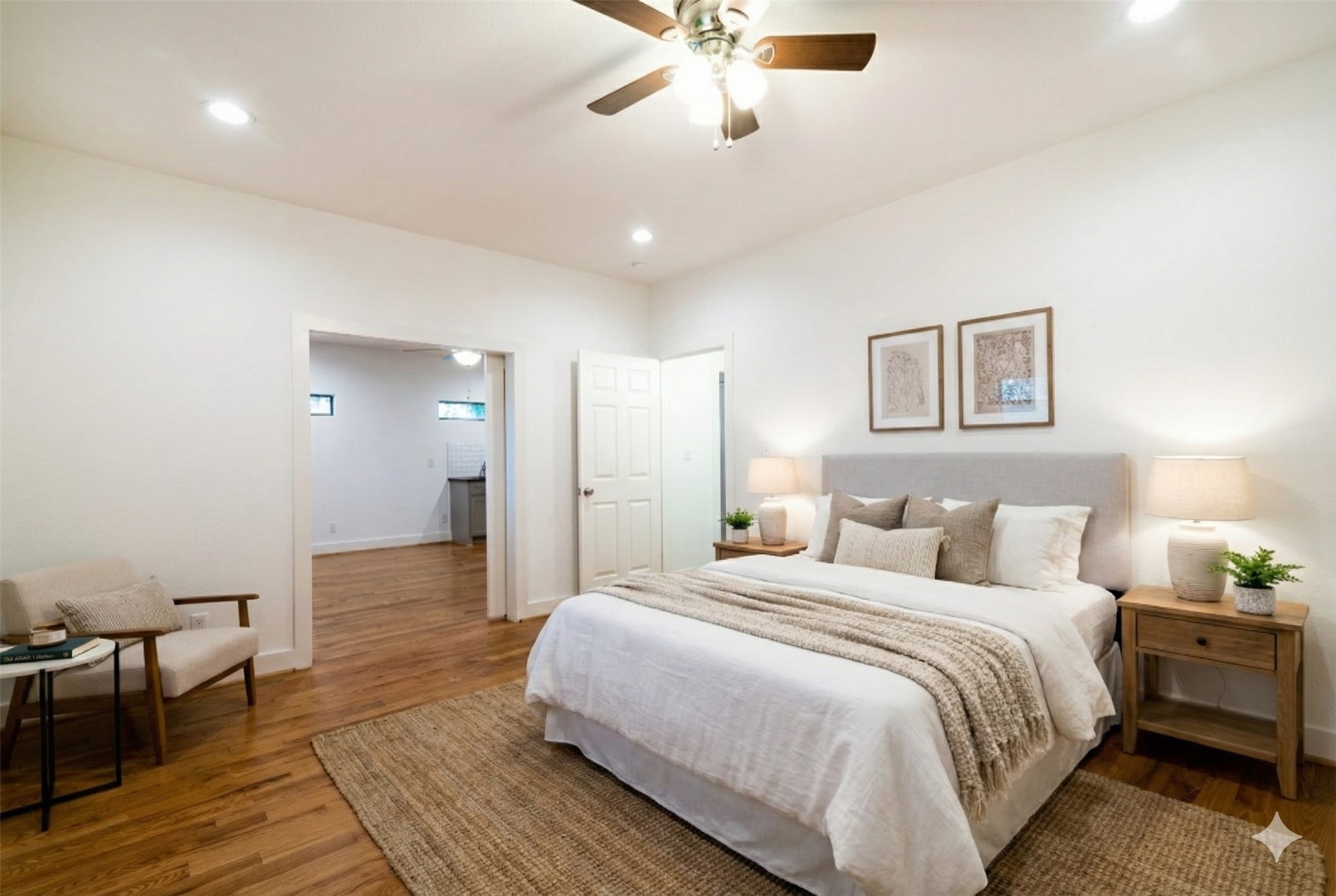 4734 Bell Street Houston, TX 77023 - Photo 3 of 42 a spacious bedroom with a bed and a chandelier