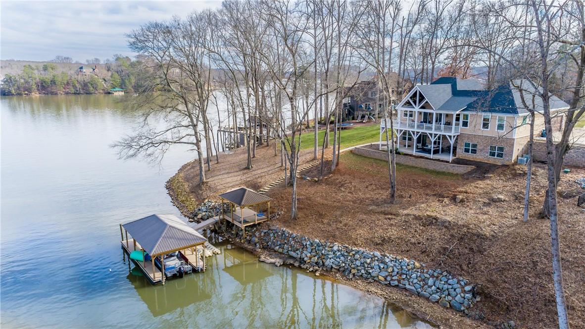 a view of a lake with a roof deck