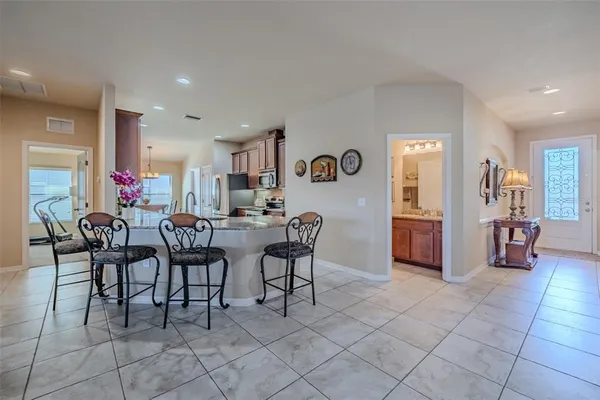 a view of a dining area with furniture