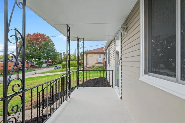 a view of a pathway of a building from a window