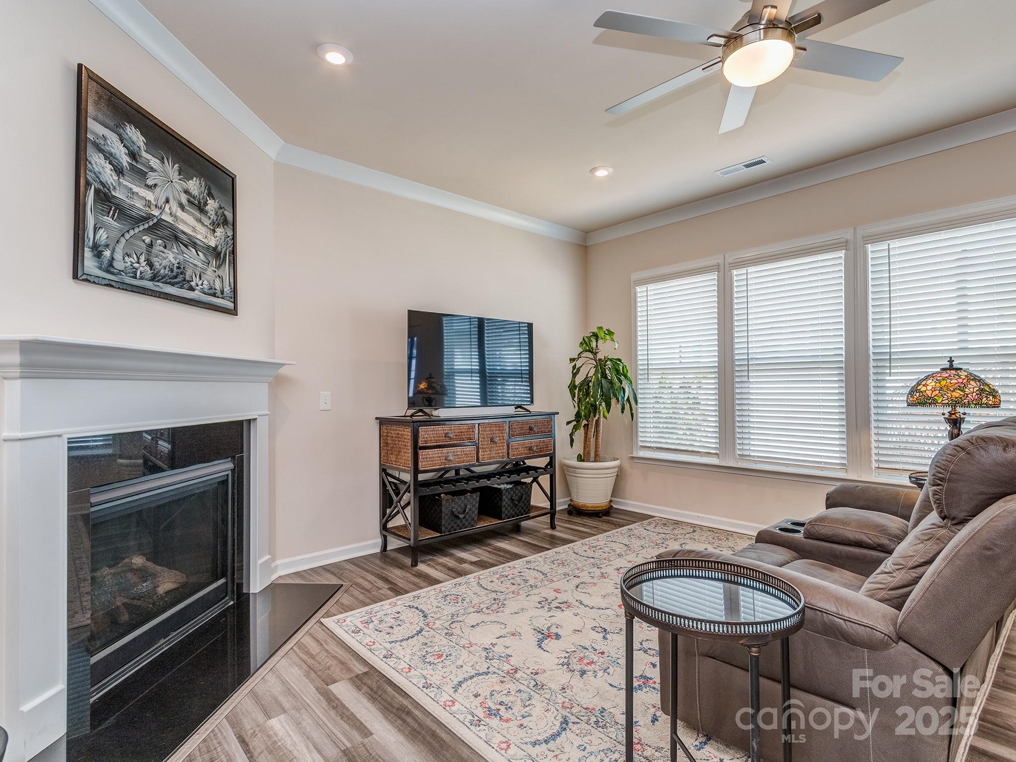 739 Elders Story Road Fort Mill, SC 29708 - Photo 11 of 30 a living room with furniture a fireplace a flat screen tv and a large window