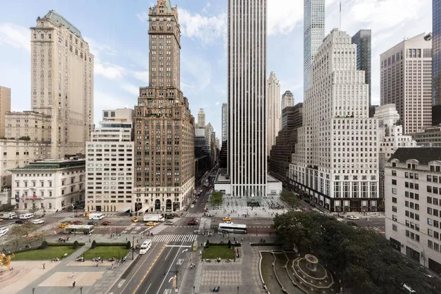 a city view with tall buildings