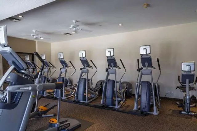 a view of a room with gym equipment