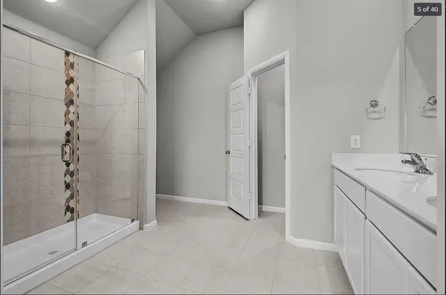 a bathroom with a sink and a shower