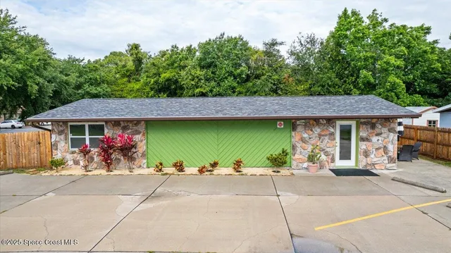 an outdoor view with patio