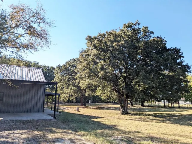 a view of a swimming pool and trees in the background