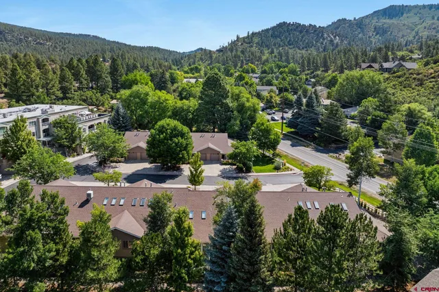 an aerial view of a house with mountain view