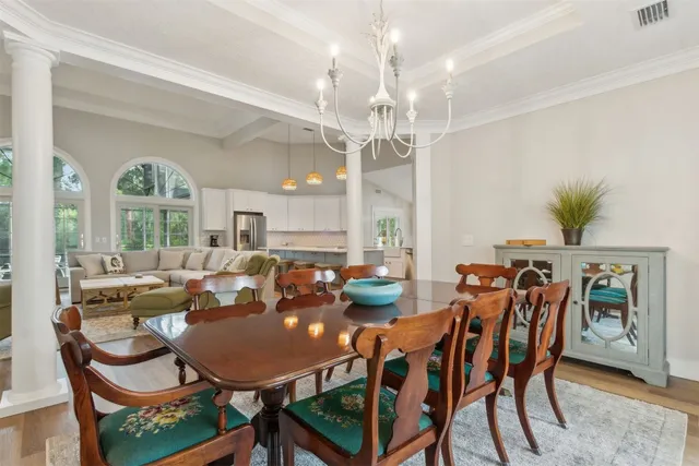 a view of a bedroom with furniture