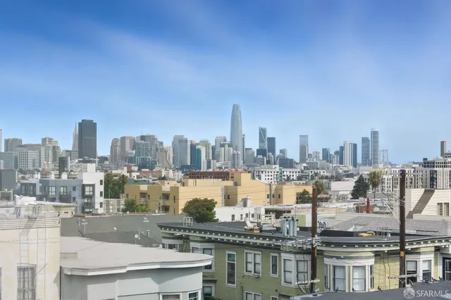 a city view with tall buildings