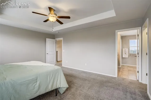 a bedroom with a ceiling fan and a ceiling fan