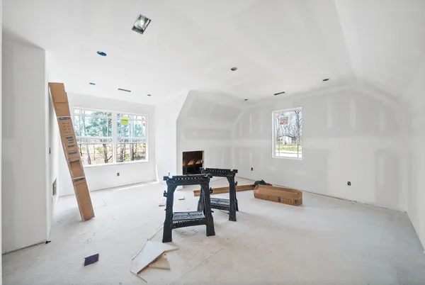 a view of an empty walk in closet