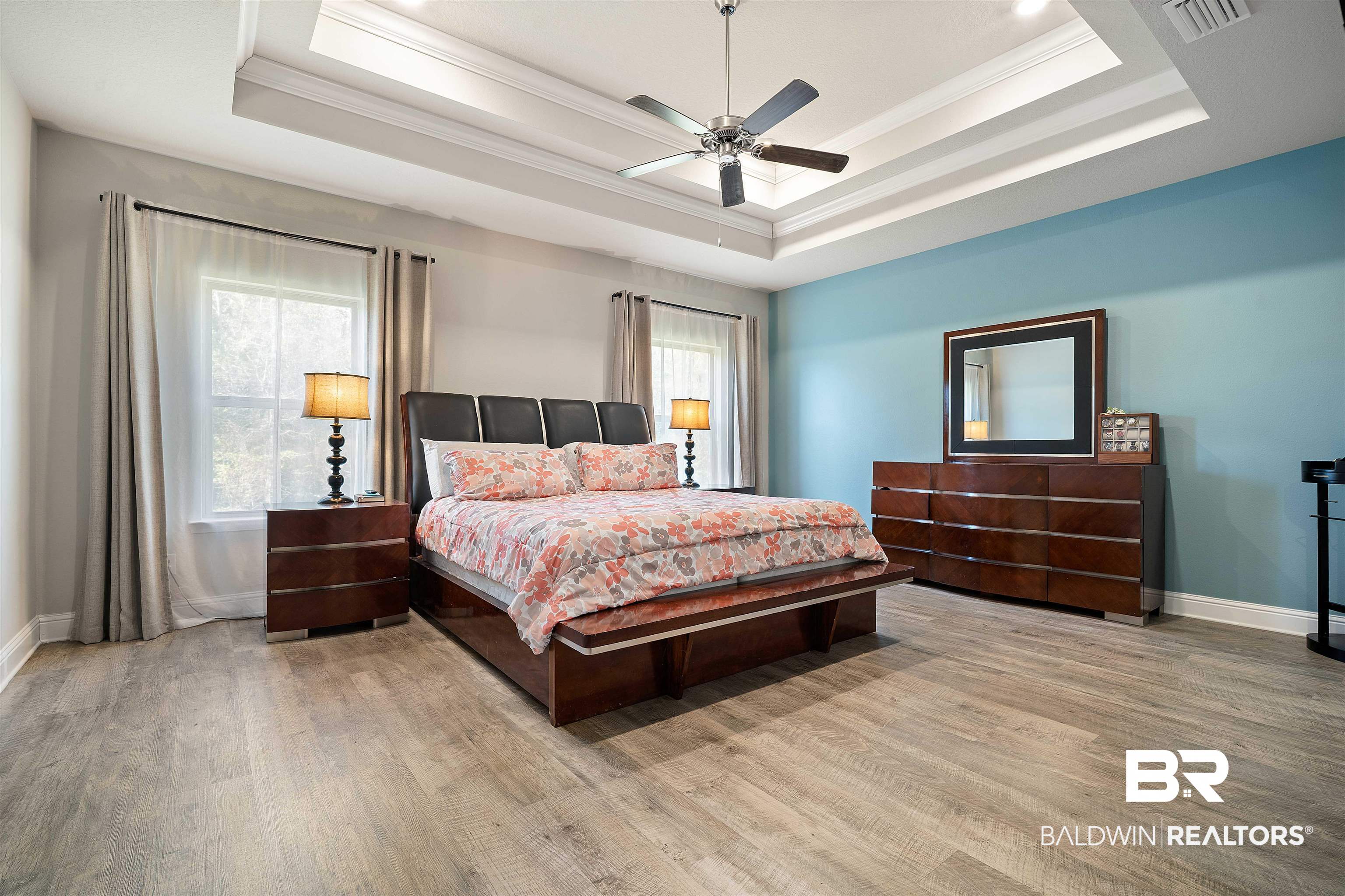 1700 Gwin Court Mobile, AL 36695 - Photo 17 of 36 Bedroom featuring light wood-style floors, ceiling fan, and crown molding