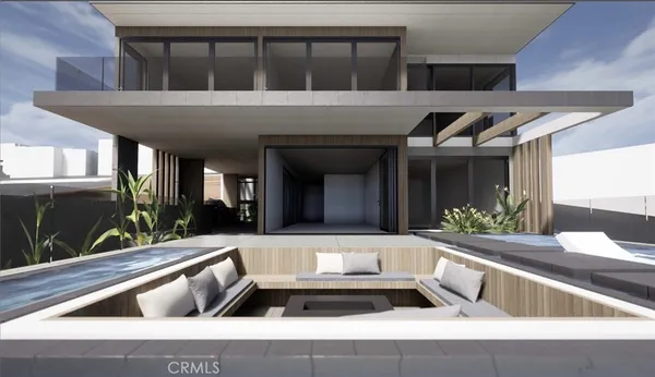 a view of swimming pool with seating space