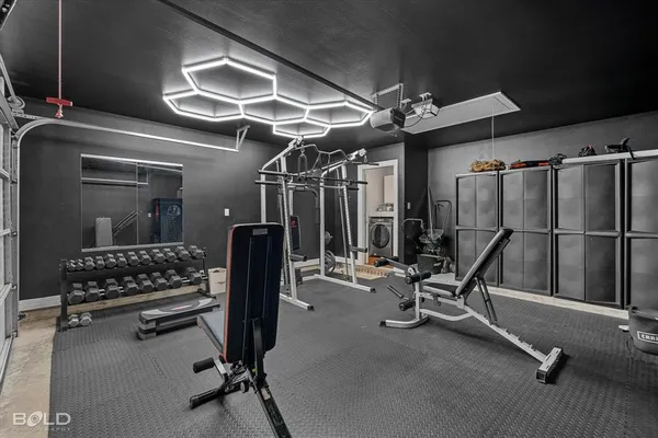 a view of a room with gym equipment