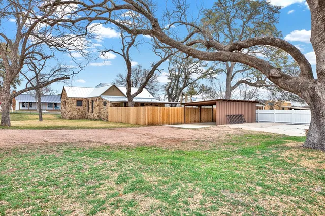 a front view of a house with a yard and a large tree