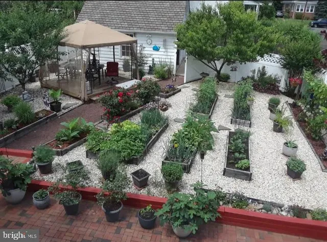 an outdoor space with plants and furniture