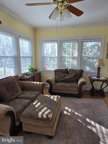a living room with furniture and a rug