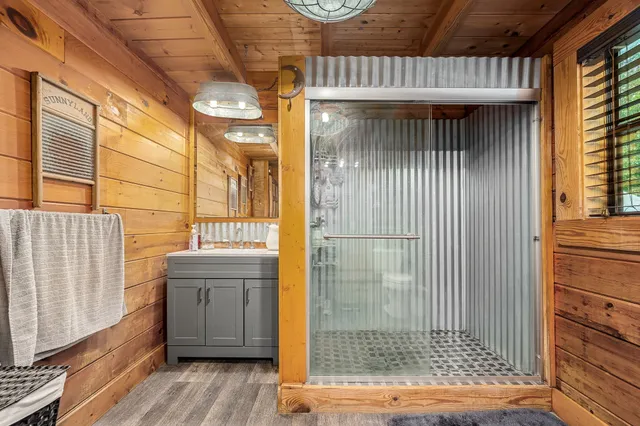 a view of a hallway with seating area