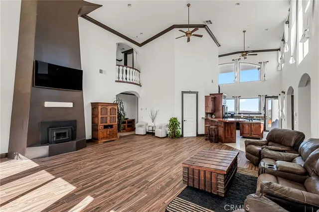 a view of a livingroom with wooden floor