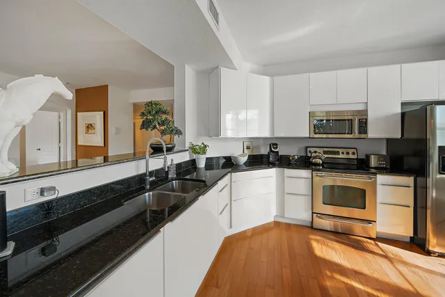 a large kitchen with granite countertop a stove a sink dishwasher and a microwave