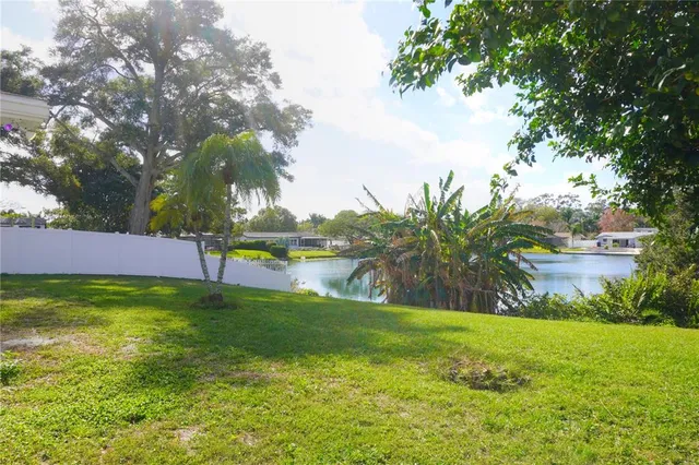 a view of a lake from a yard