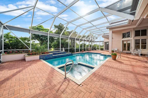 a view of an outdoor space and swimming pool