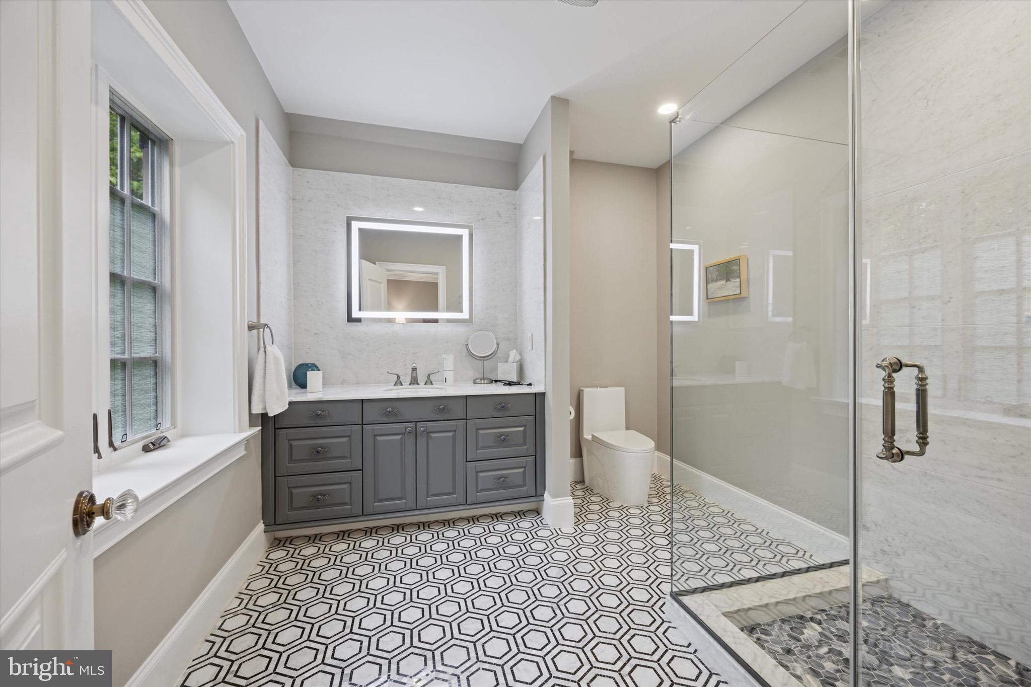 631 Harts Ridge Road Conshohocken, PA 19428 - Photo 28 of 62 a bathroom with a granite countertop sink a toilet and shower