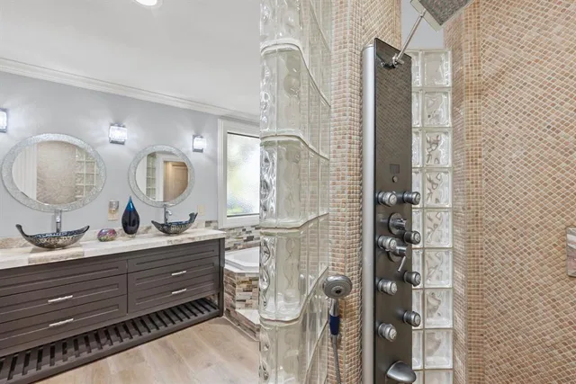 a view of cabinets and window