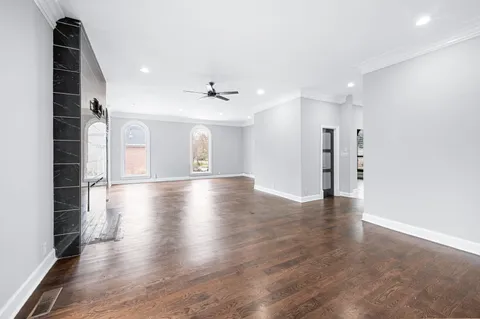 a bathroom with a bathtub and shower