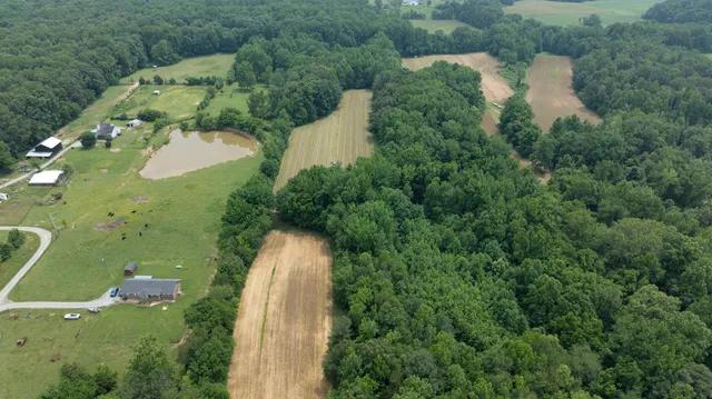 an aerial view of a house with a yard and lake view