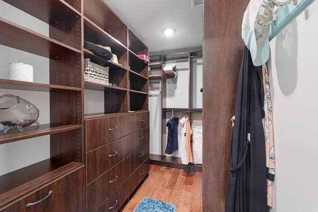 a living room with closet